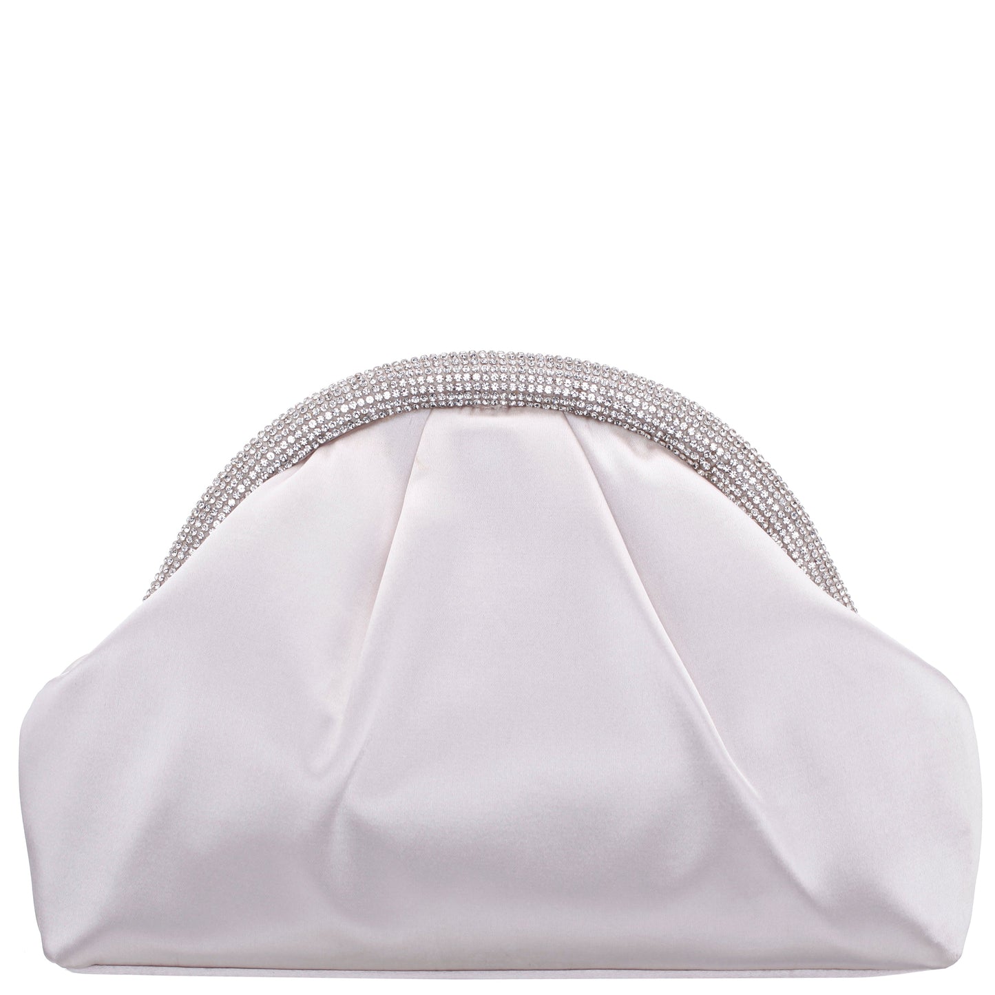 Nina Shoes Jane Beige Satin/Glass Crystal Frame Clutch