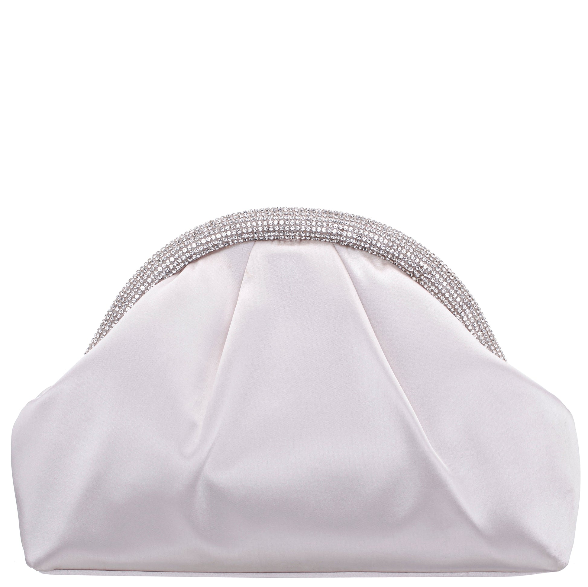 Nina Shoes Jane Beige Satin/Glass Crystal Frame Clutch