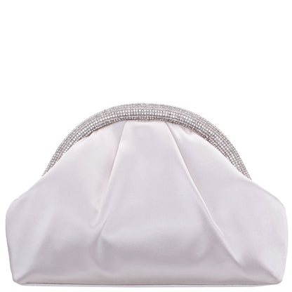 Nina Shoes Jane Beige Satin/Glass Crystal Frame Clutch