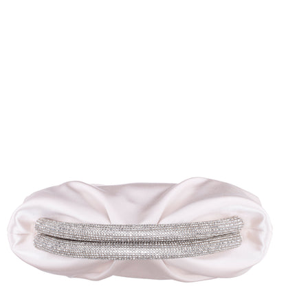 Nina Shoes Jane Beige Satin/Glass Crystal Frame Clutch