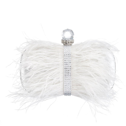 Nina Shoes Lara White Feather Embellished Minaudiere