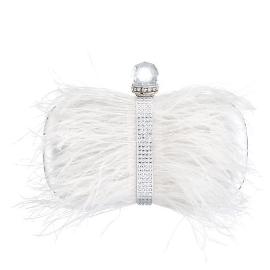 Nina Shoes Lara White Feather Embellished Minaudiere