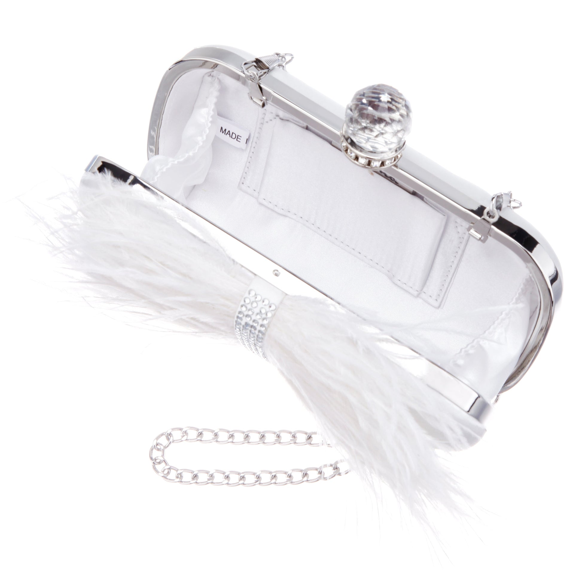 Nina Shoes Lara White Feather Embellished Minaudiere