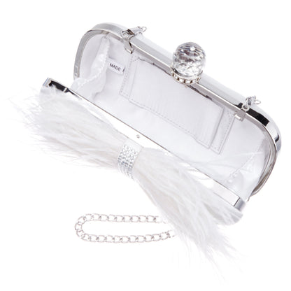 Nina Shoes Lara White Feather Embellished Minaudiere
