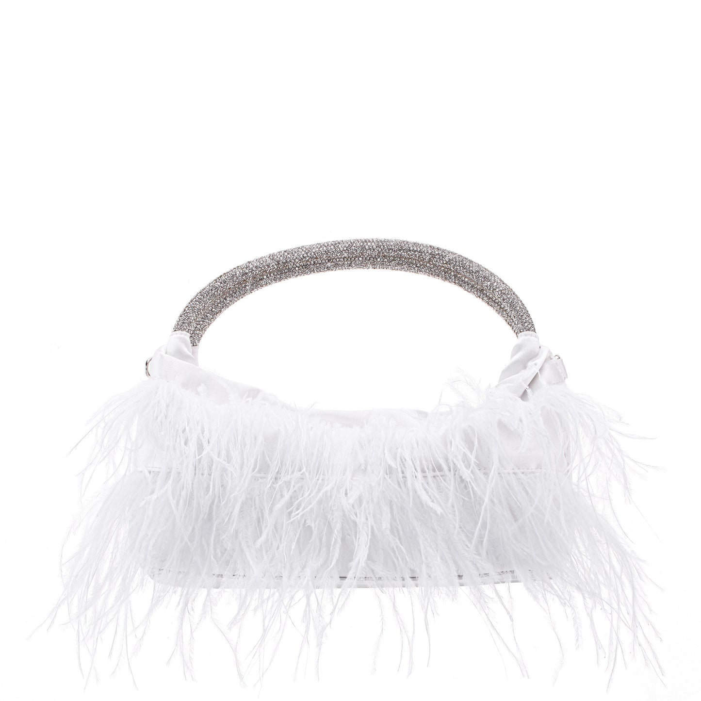 Nina Shoes Minnie White Crystal Handle Feather Pouch