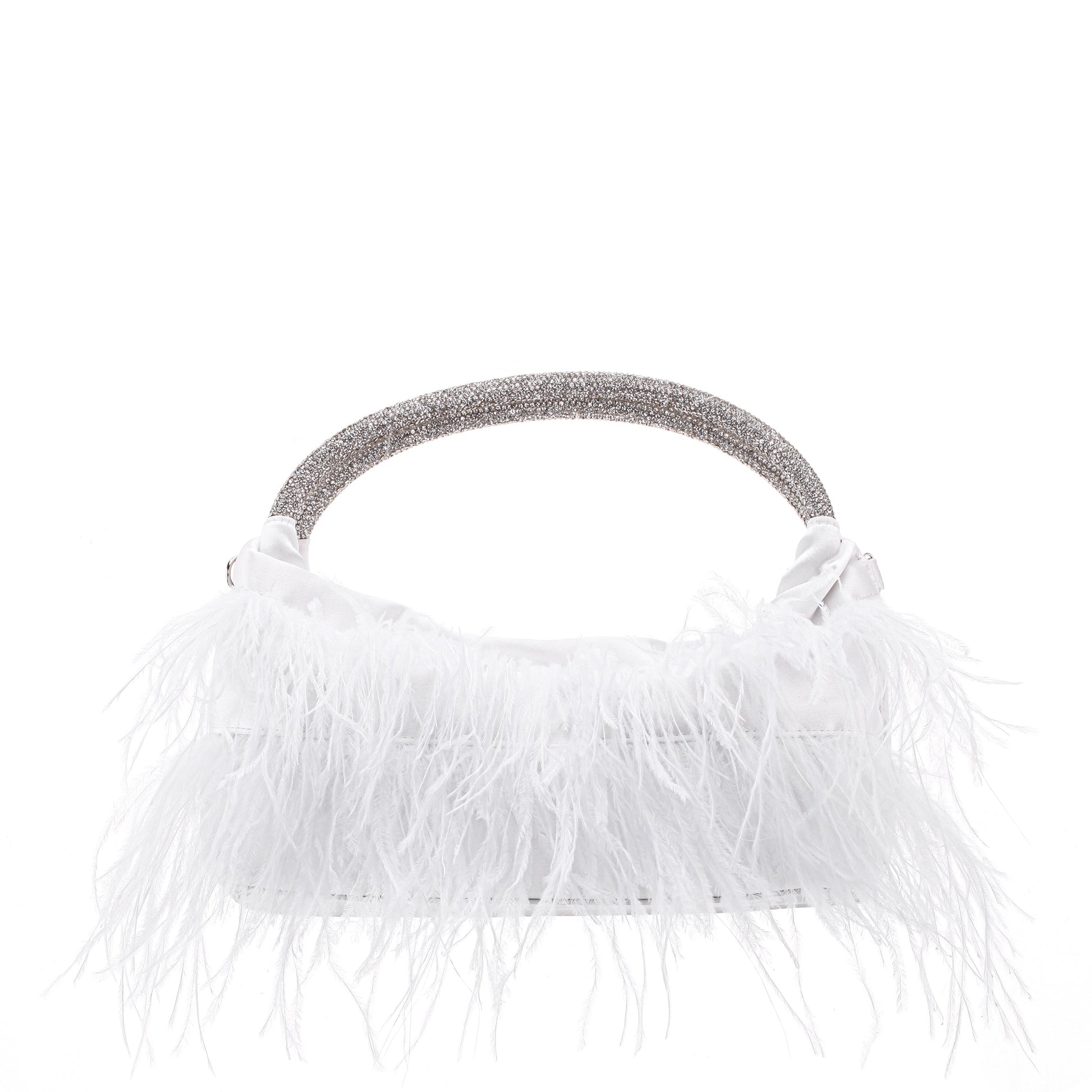 Nina Shoes Minnie White Crystal Handle Feather Pouch