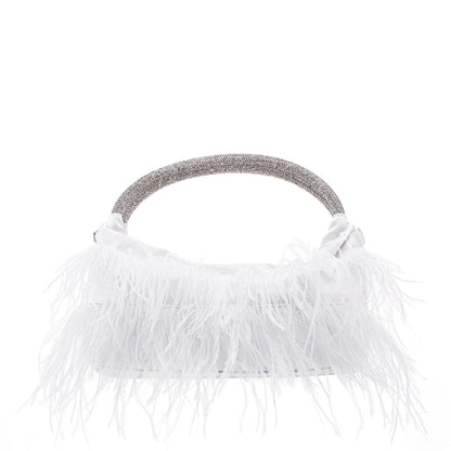 Nina Shoes Minnie White Crystal Handle Feather Pouch