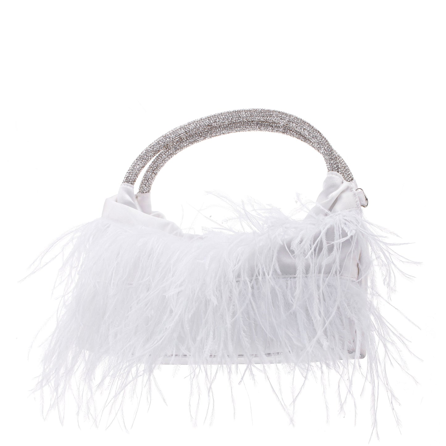 Nina Shoes Minnie White Crystal Handle Feather Pouch