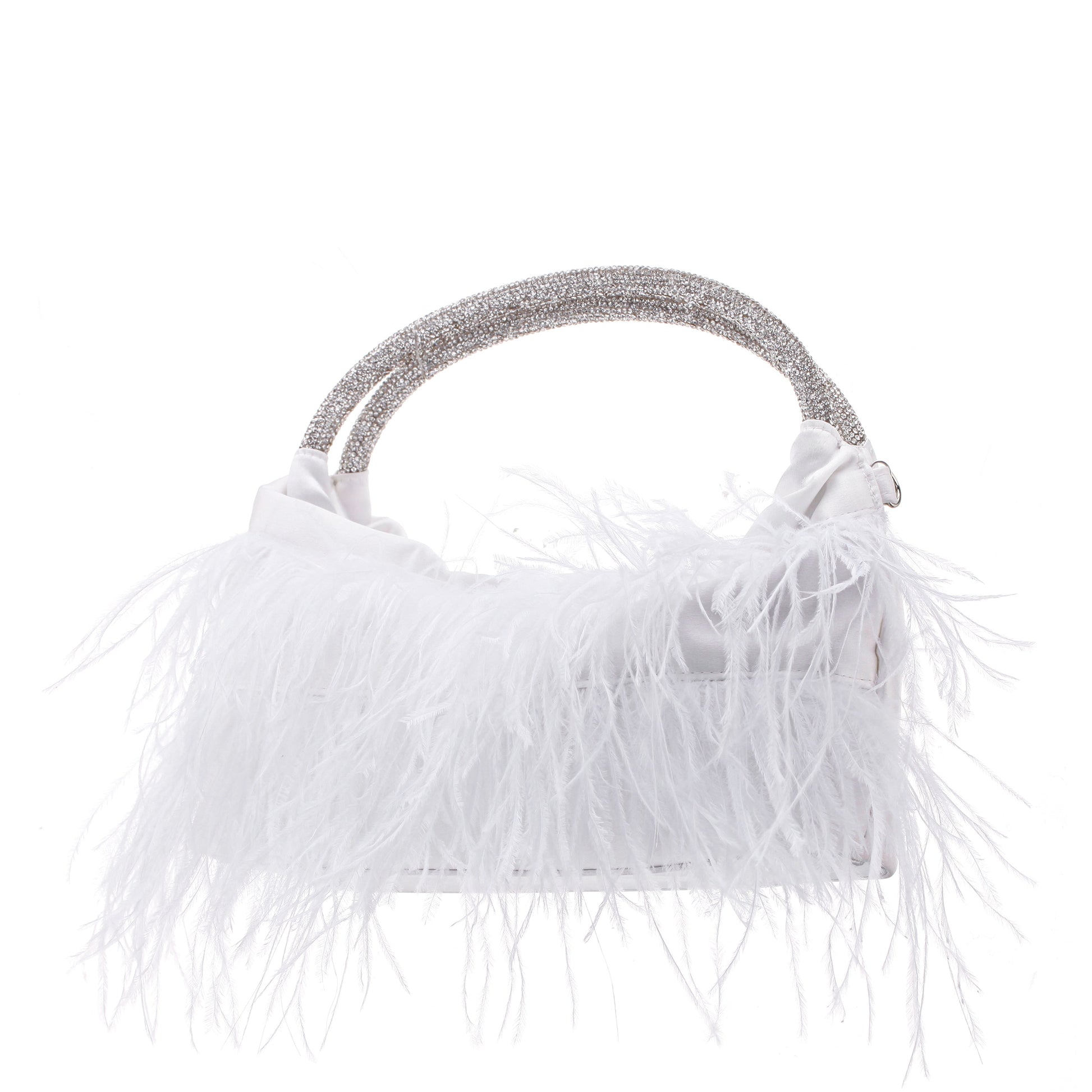 Nina Shoes Minnie White Crystal Handle Feather Pouch