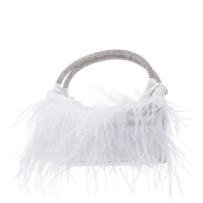 Nina Shoes Minnie White Crystal Handle Feather Pouch