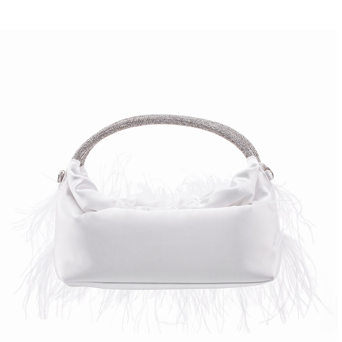 Nina Shoes Minnie White Crystal Handle Feather Pouch
