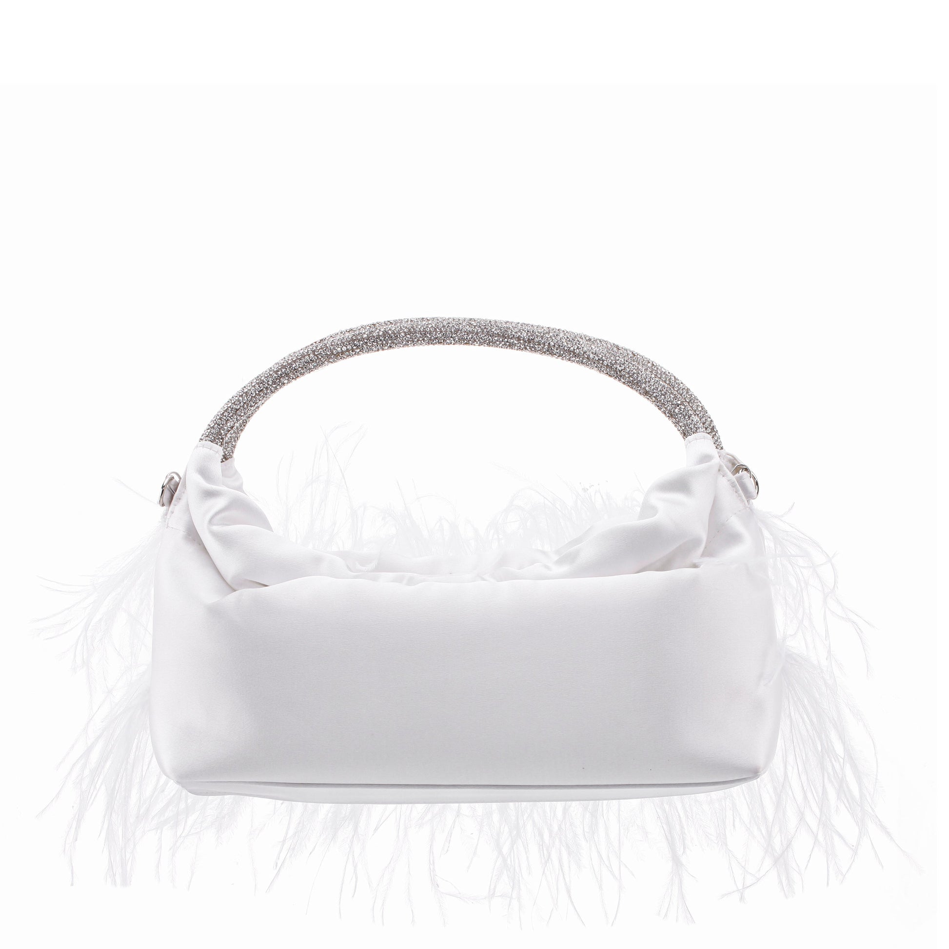 Nina Shoes Minnie White Crystal Handle Feather Pouch