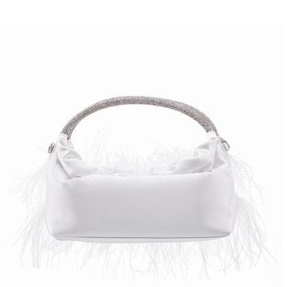Nina Shoes Minnie White Crystal Handle Feather Pouch