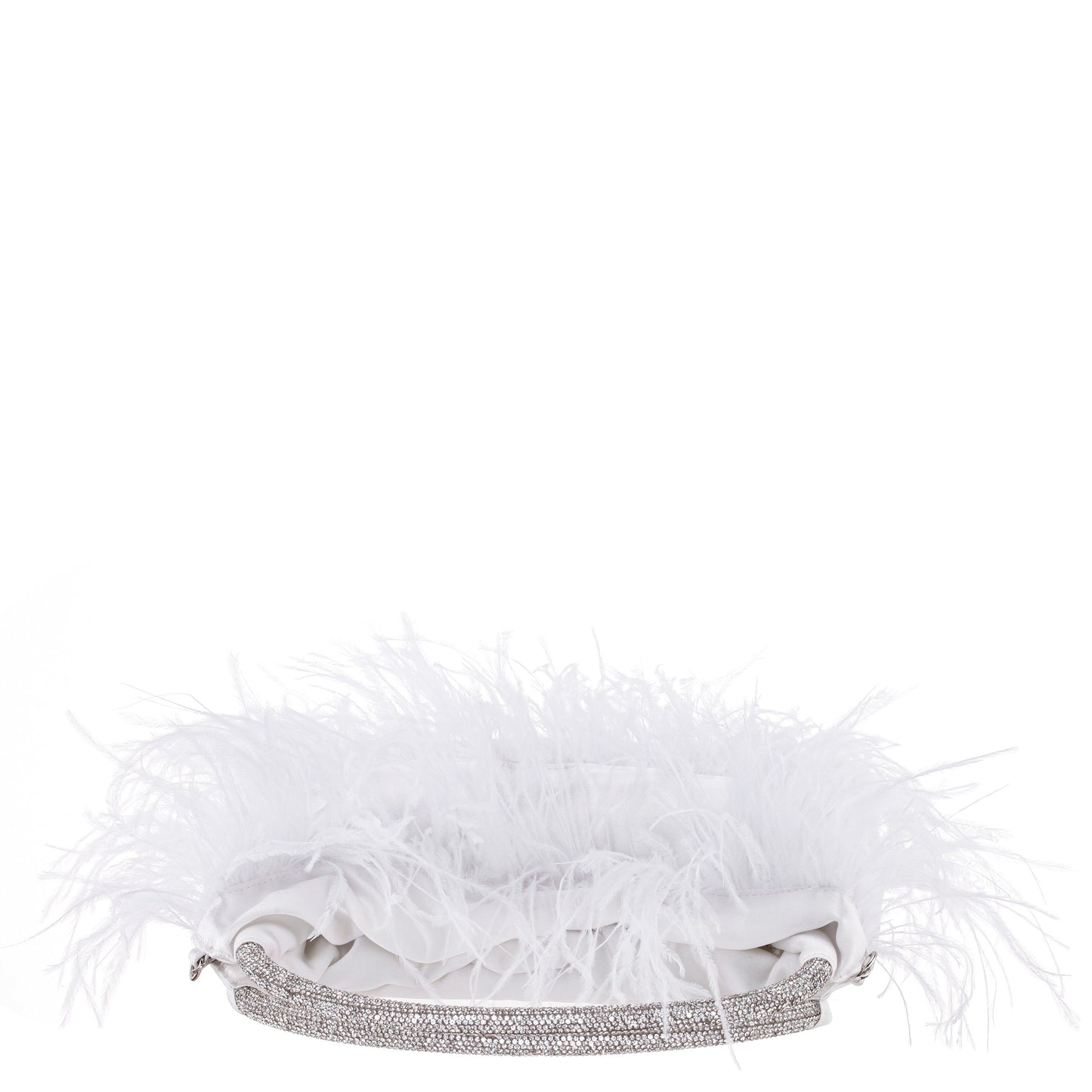 Nina Shoes Minnie White Crystal Handle Feather Pouch
