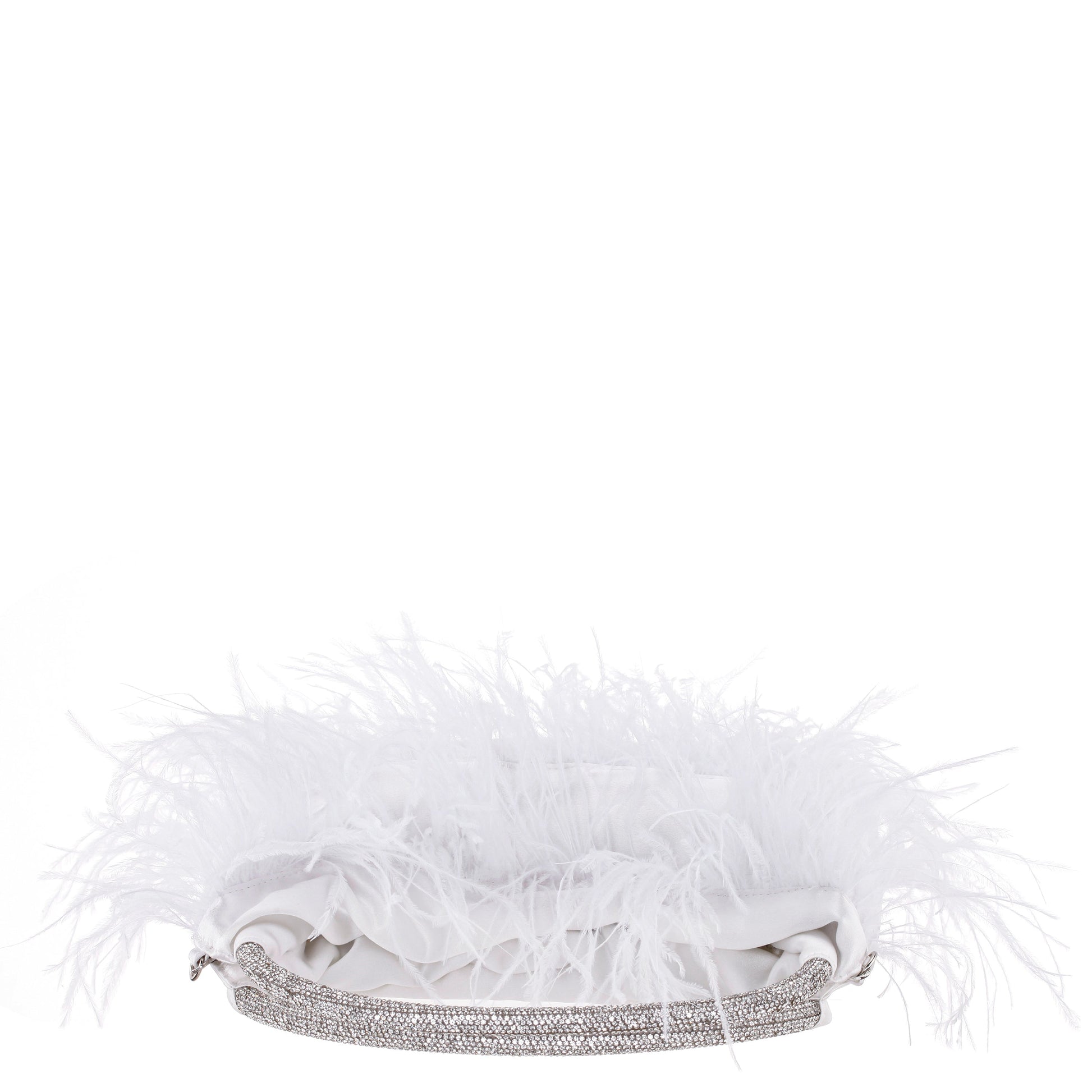 Nina Shoes Minnie White Crystal Handle Feather Pouch