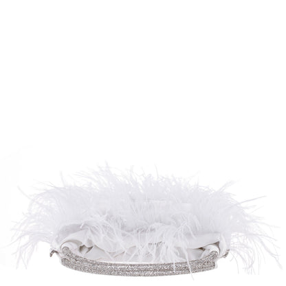 Nina Shoes Minnie White Crystal Handle Feather Pouch