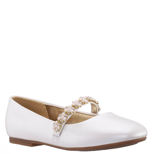 Nina Shoes Girls Joansie White Pearlized Ballet Dress Shoe