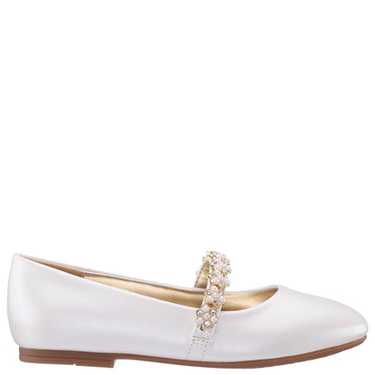 Nina Shoes Girls Joansie White Pearlized Ballet Dress Shoe