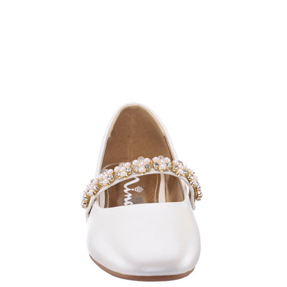 Nina Shoes Girls Joansie White Pearlized Ballet Dress Shoe