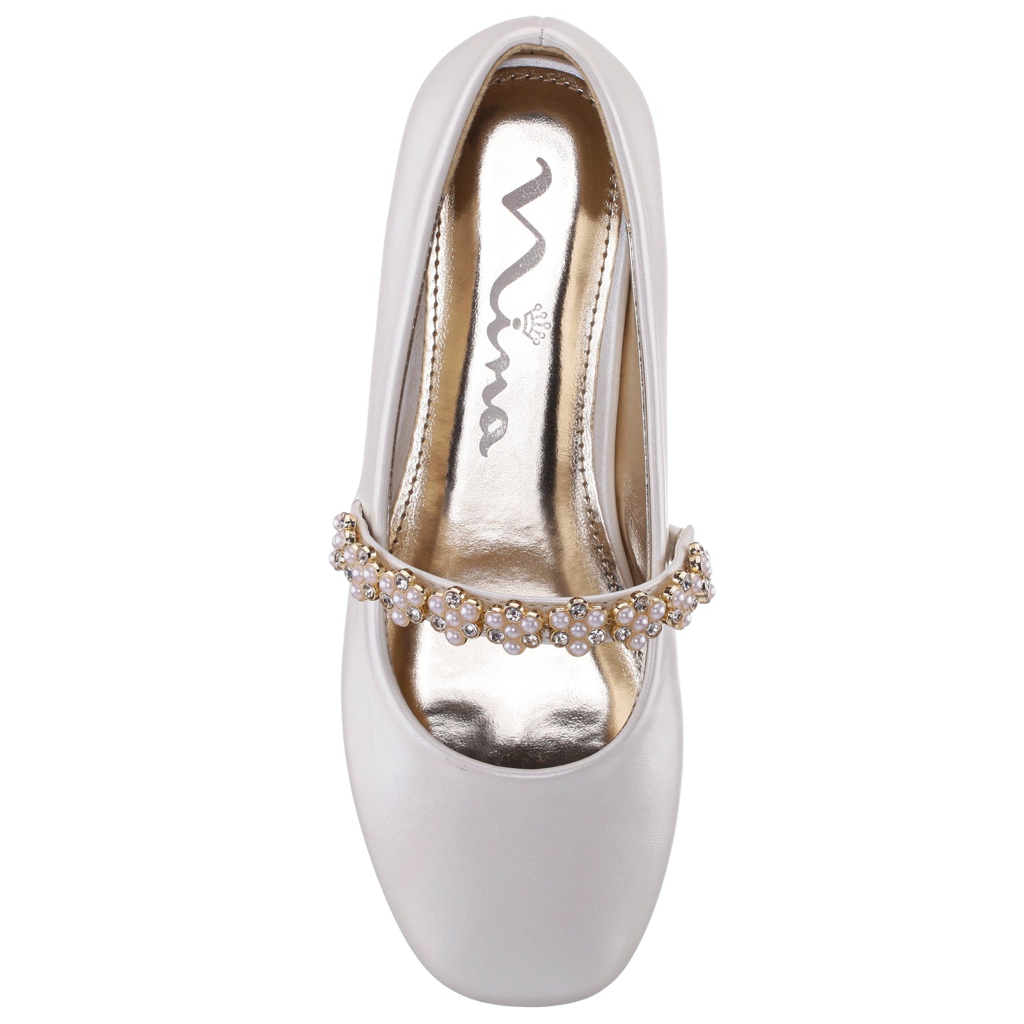Nina Shoes Girls Joansie White Pearlized Ballet Dress Shoe