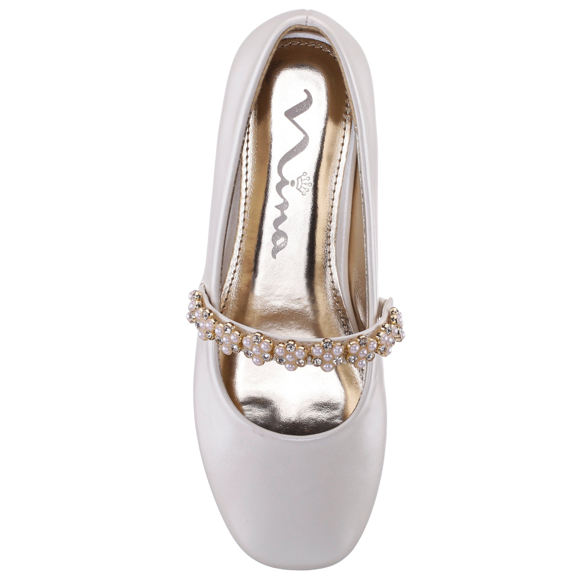 Nina Shoes Girls Joansie White Pearlized Ballet Dress Shoe