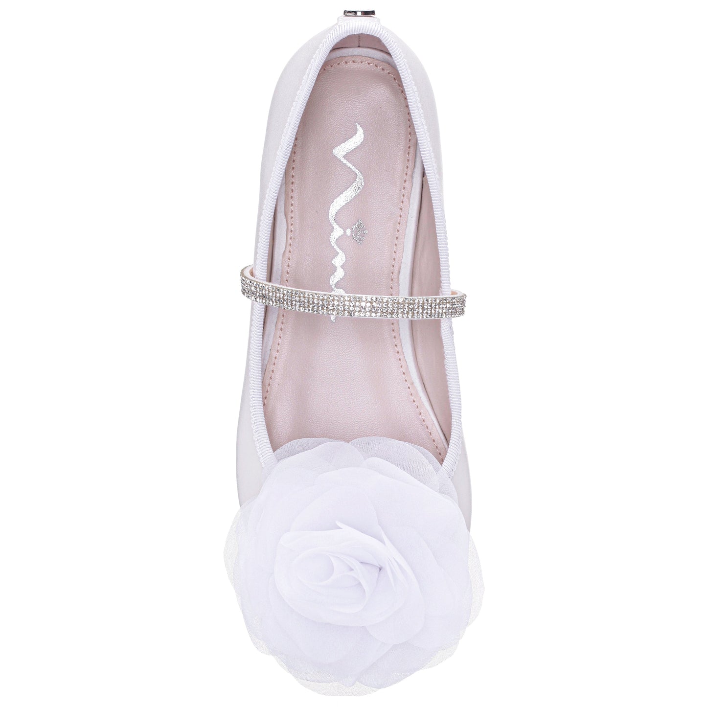 Nina Shoes Girls Jory White Pearlized Flower Ballet Flats