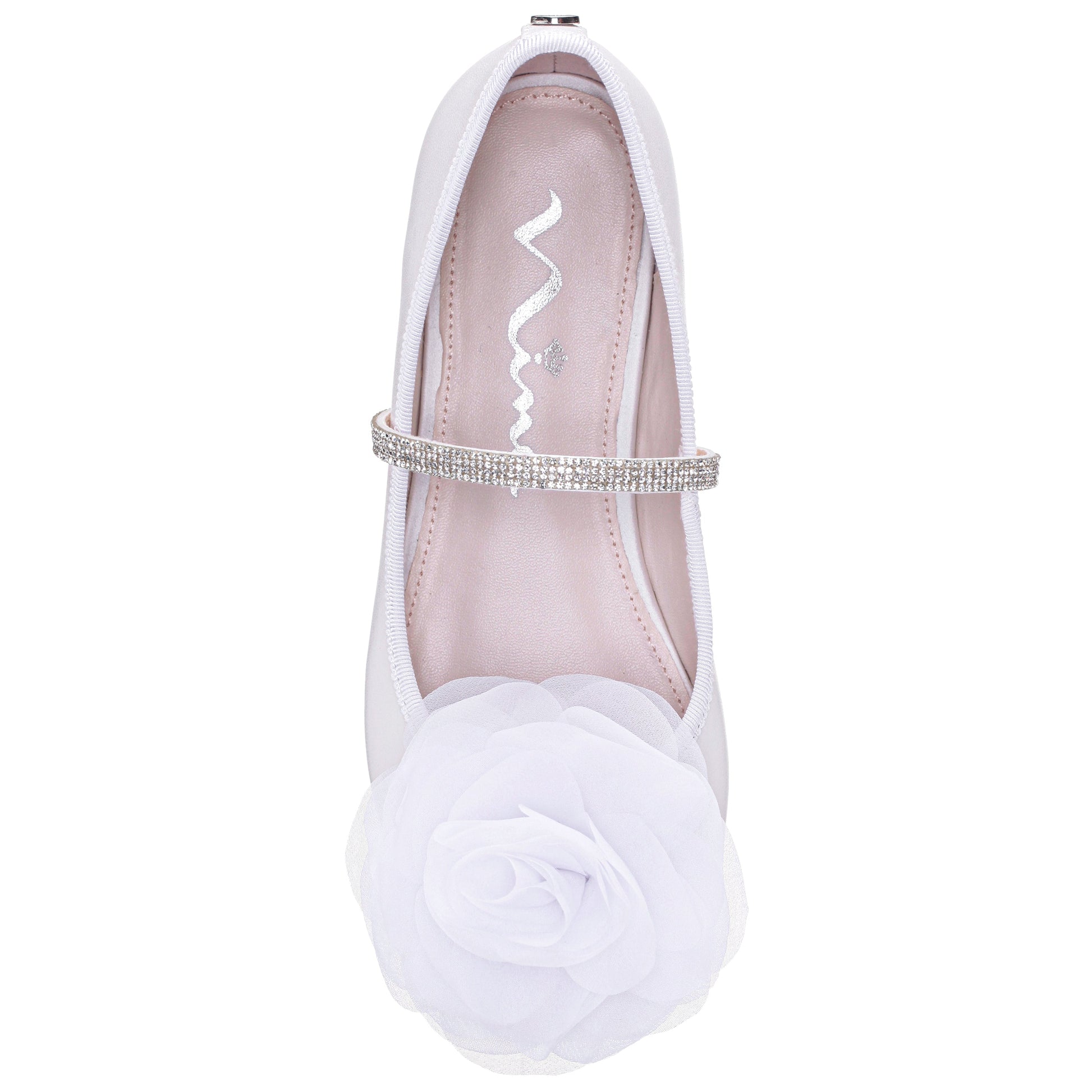 Nina Shoes Girls Jory White Pearlized Flower Ballet Flats