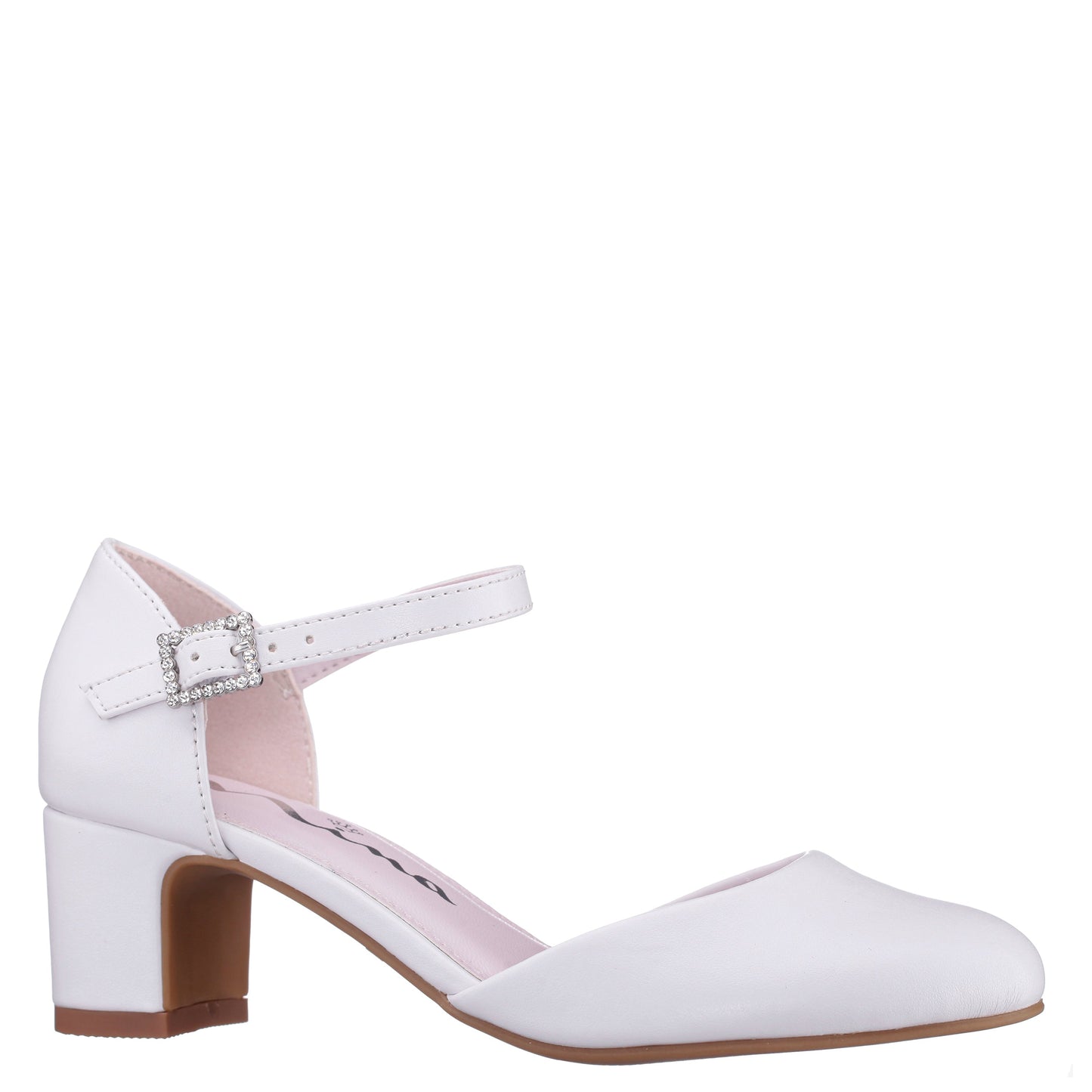 Nina Shoes Girls Macey White Smooth 2-Piece Heel