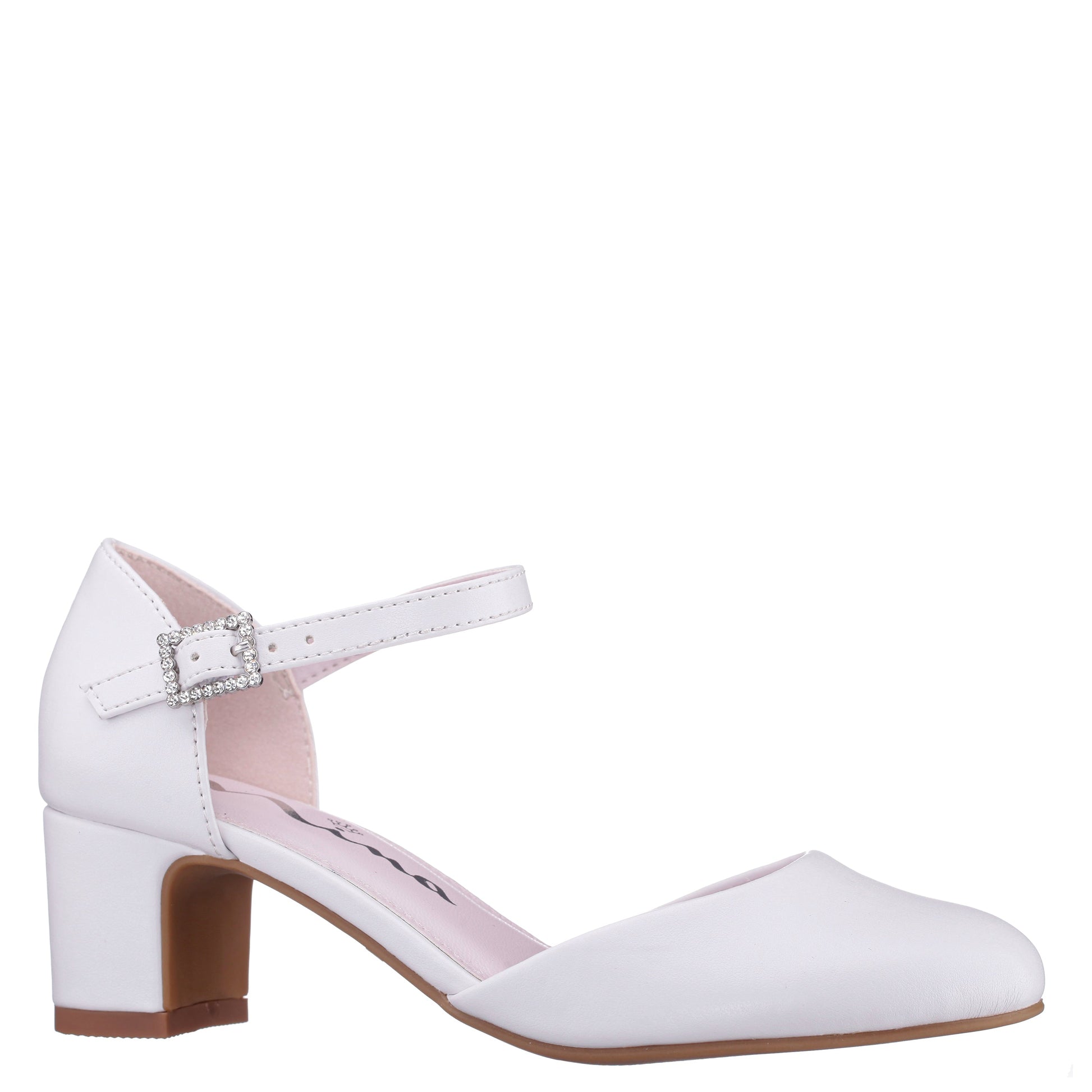 Nina Shoes Girls Macey White Smooth 2-Piece Heel
