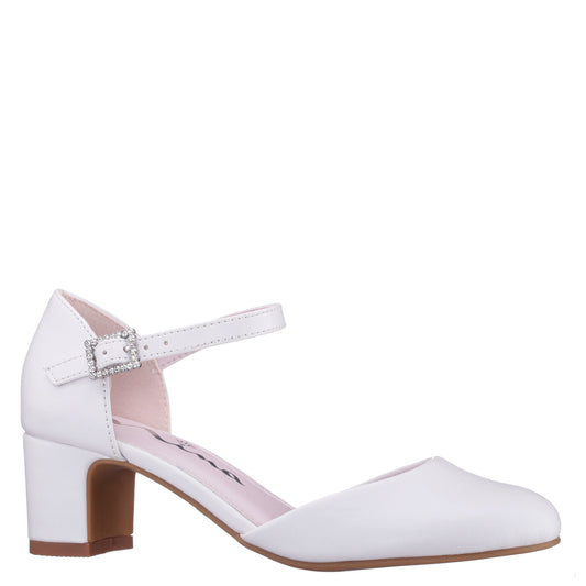 Nina Shoes Girls Macey White Smooth 2-Piece Heel