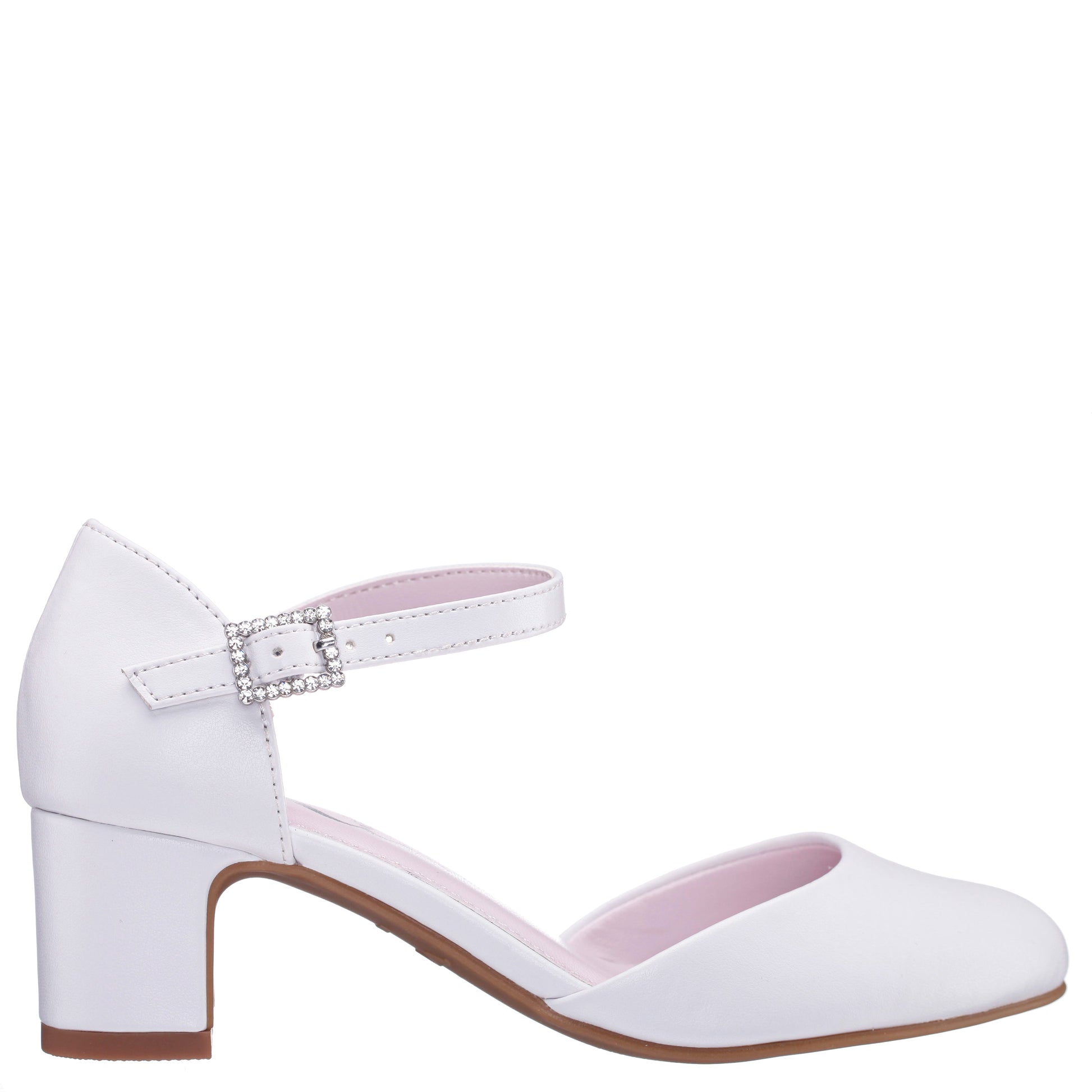Nina Shoes Girls Macey White Smooth 2-Piece Heel