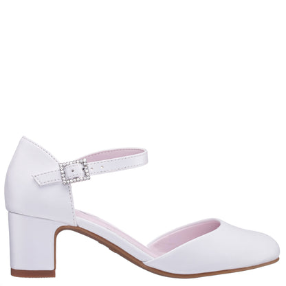 Nina Shoes Girls Macey White Smooth 2-Piece Heel