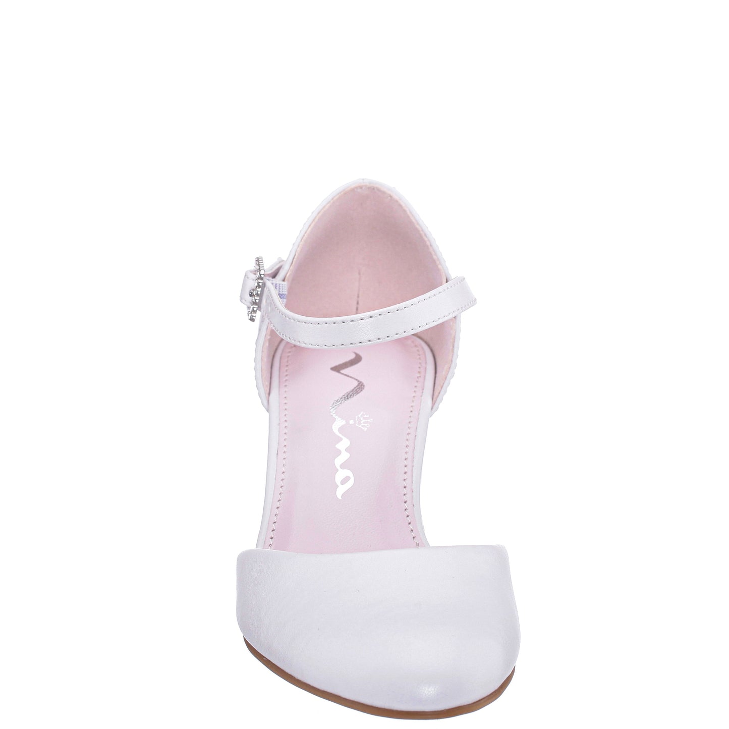 Nina Shoes Girls Macey White Smooth 2-Piece Heel