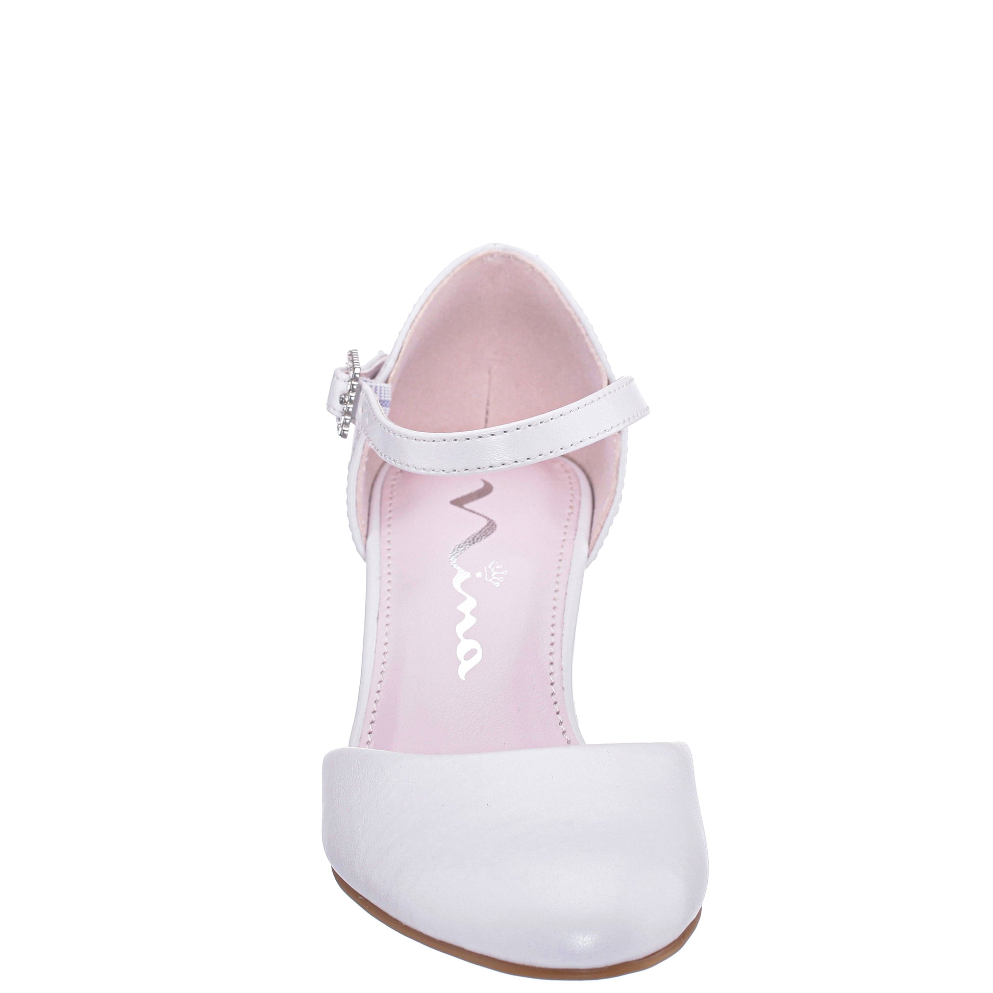 Nina Shoes Girls Macey White Smooth 2-Piece Heel
