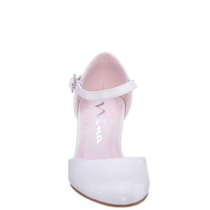 Nina Shoes Girls Macey White Smooth 2-Piece Heel