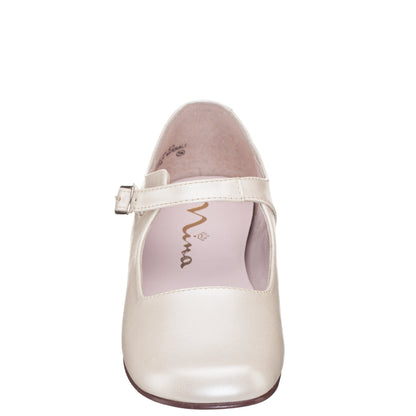 Nina Shoes Girls Bonnett Beige Pearlized Mary Jane Dress Shoes