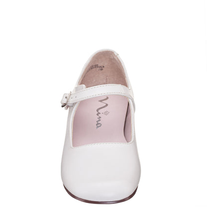 Nina Shoes Girls Bonnett White Leather Mary Jane Dress Shoes