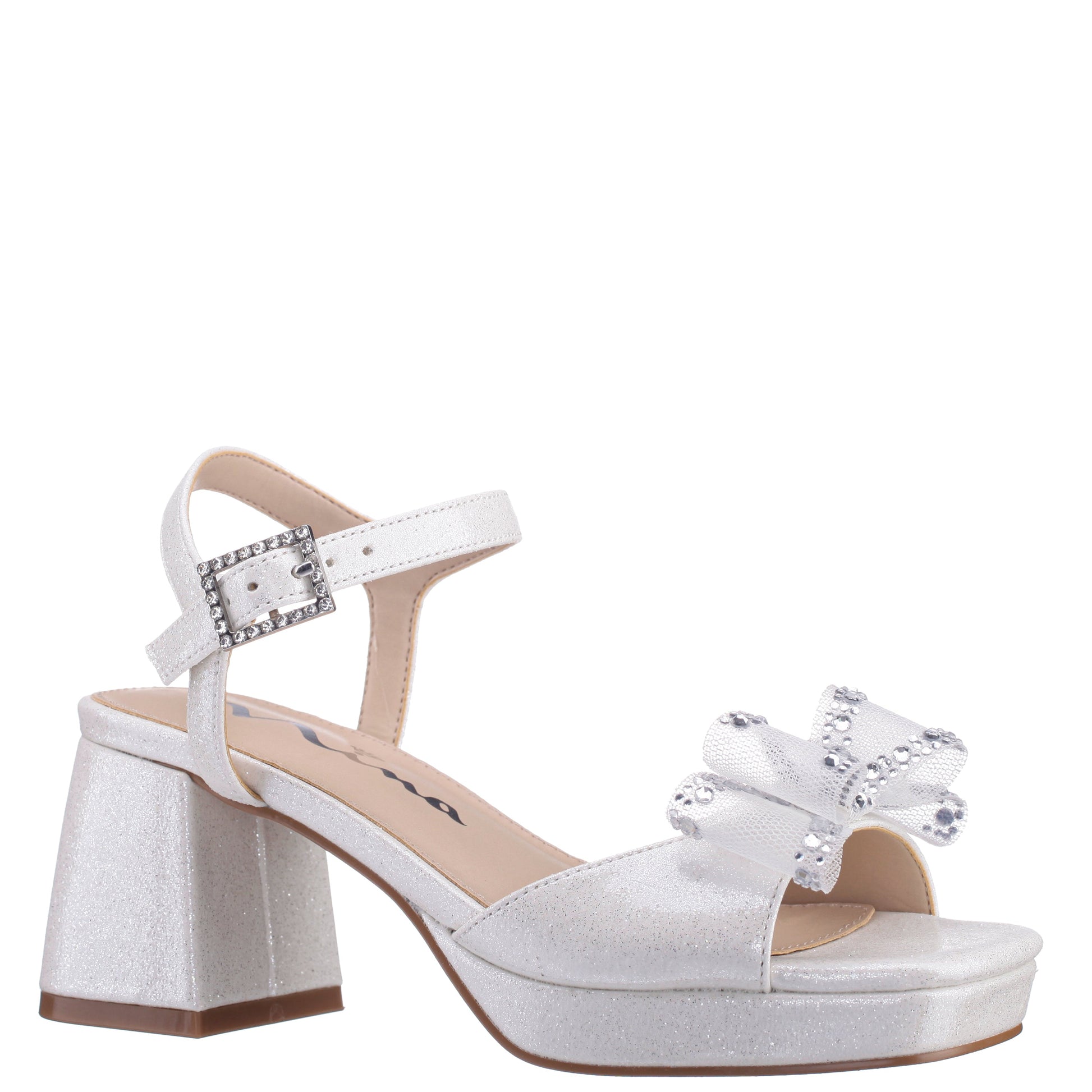 Nina Shoes Girls Aiza White Glitter Heel Platform Sandal