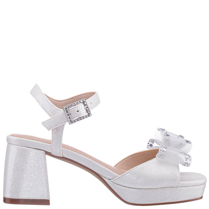 Nina Shoes Girls Aiza White Glitter Heel Platform Sandal