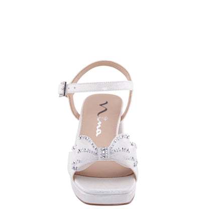 Nina Shoes Girls Aiza White Glitter Heel Platform Sandal