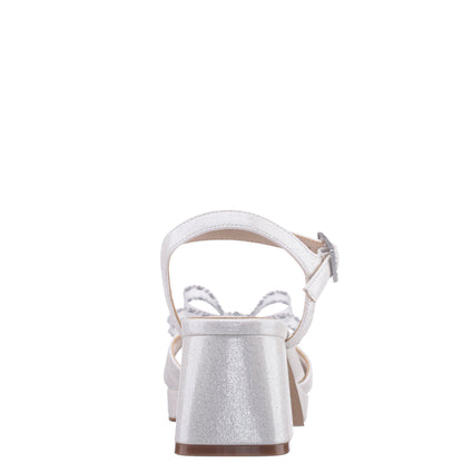 Nina Shoes Girls Aiza White Glitter Heel Platform Sandal