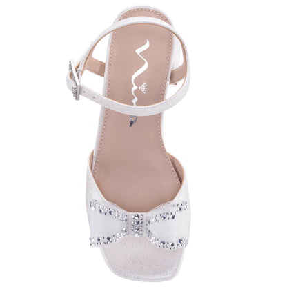 Nina Shoes Girls Aiza White Glitter Heel Platform Sandal