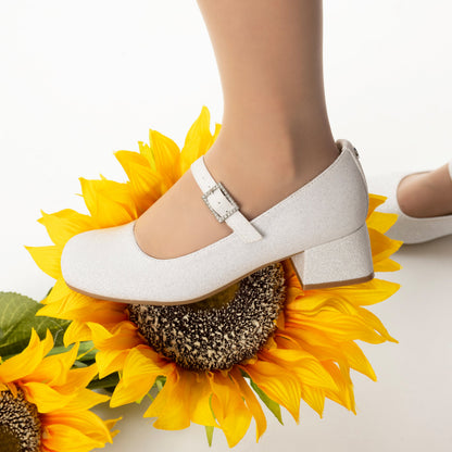 Nina Shoes Girls Mila White Glitter Mary Jane Dress Shoe