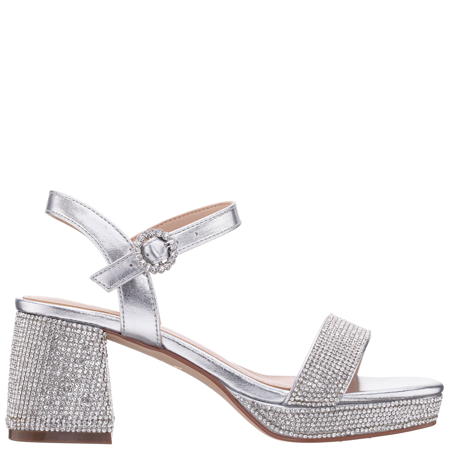 Nina Shoes Girls Marysol Silver Metallic Rhinestone Platform Dress Sandals