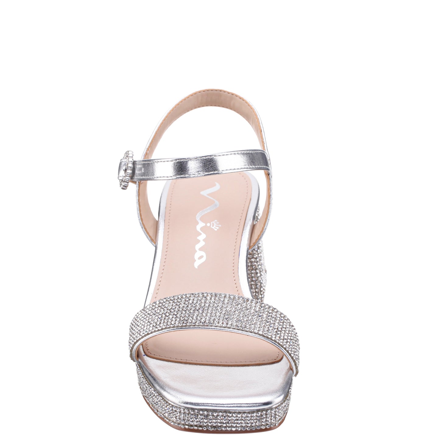 Nina Shoes Girls Marysol Silver Metallic Rhinestone Platform Dress Sandals
