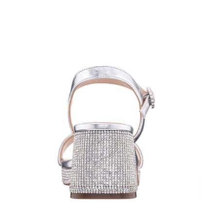 Nina Shoes Girls Marysol Silver Metallic Rhinestone Platform Dress Sandals