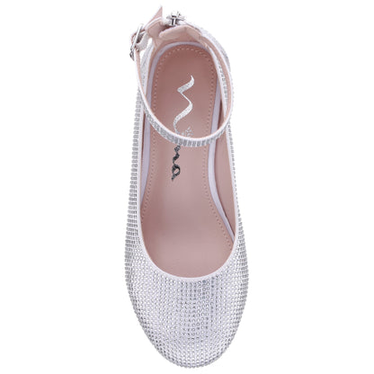 Nina Shoes Girls Lennie2 White Rhinestone Dress Shoes