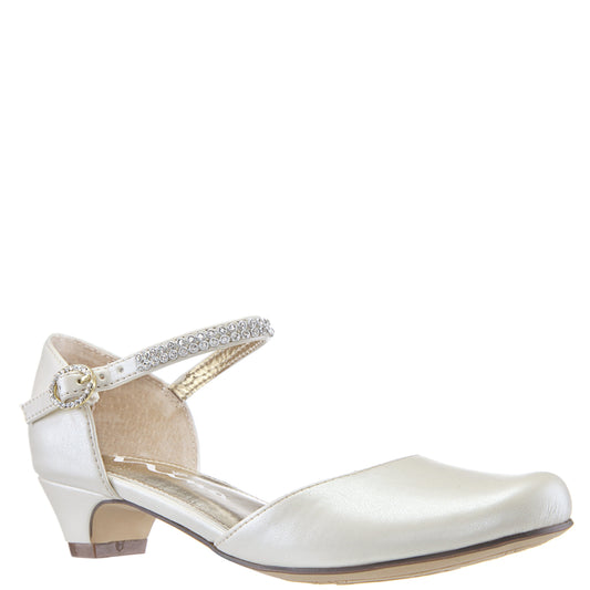 Nina Shoes Girls Cera Beige Pearlized Dress Shoes with Rhinestones