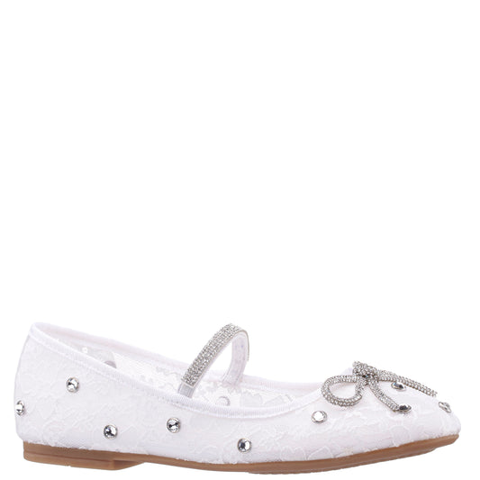 Nina Shoes Girls Leva White Lace Rhinestone Ballet Flats