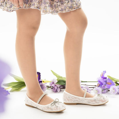 Nina Shoes Girls Leva White Lace Rhinestone Ballet Flats